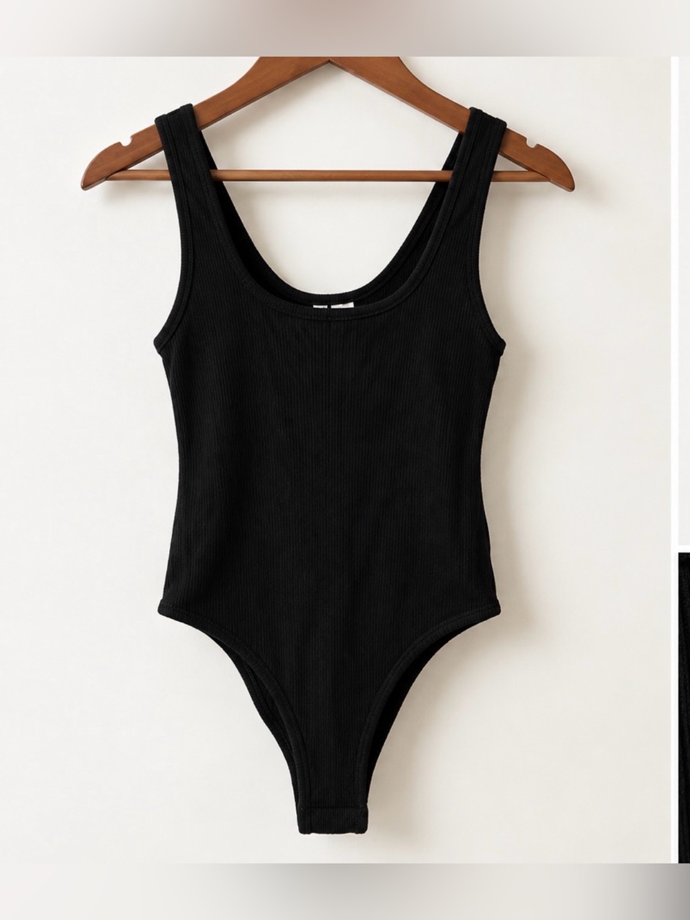 Divided Black Ribbed Tank One-Piece Bodysuit